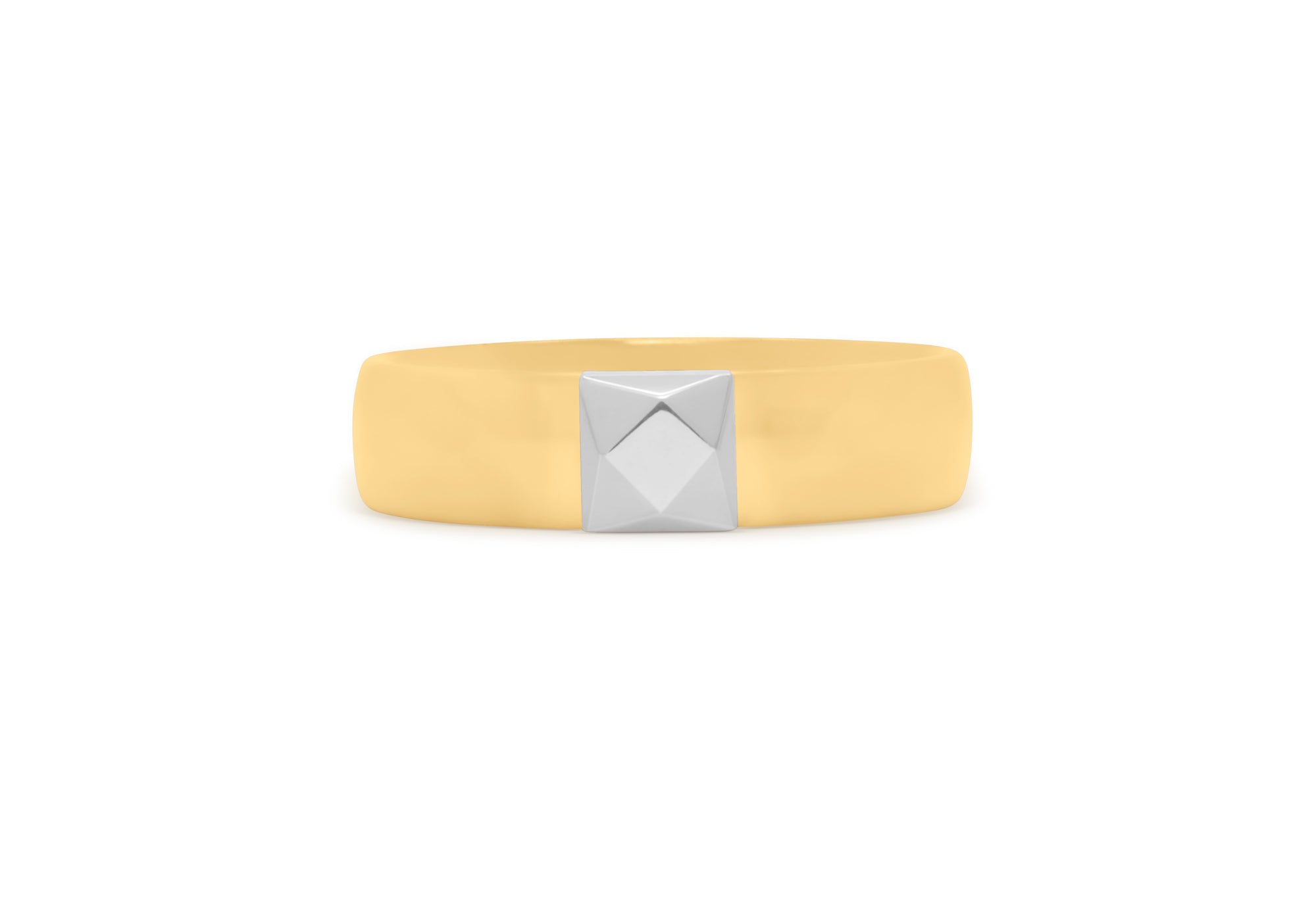 Yellow gold band with gold made faceted stone.