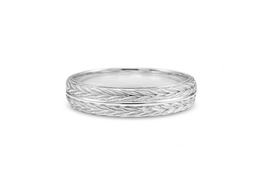 Jonc Une chance en or, en or blanc, motif chevrons épis de blé, largeur 4,5 mm – Flamme en Rose
