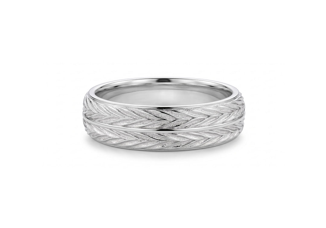 Jonc Une chance en or, en or blanc, motif chevrons épis de blé, largeur 5,5 mm – Flamme en Rose