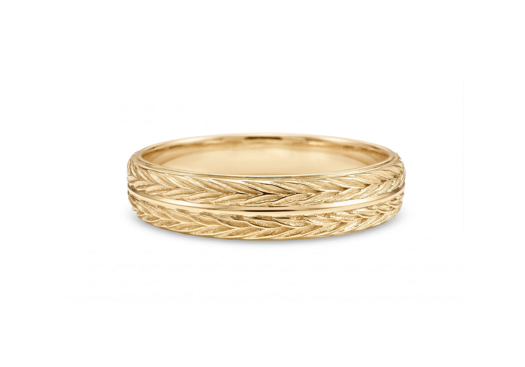 Jonc Une chance en or, en or jaune, motif chevrons épis de blé, largeur 4,5 mm – Flamme en Rose