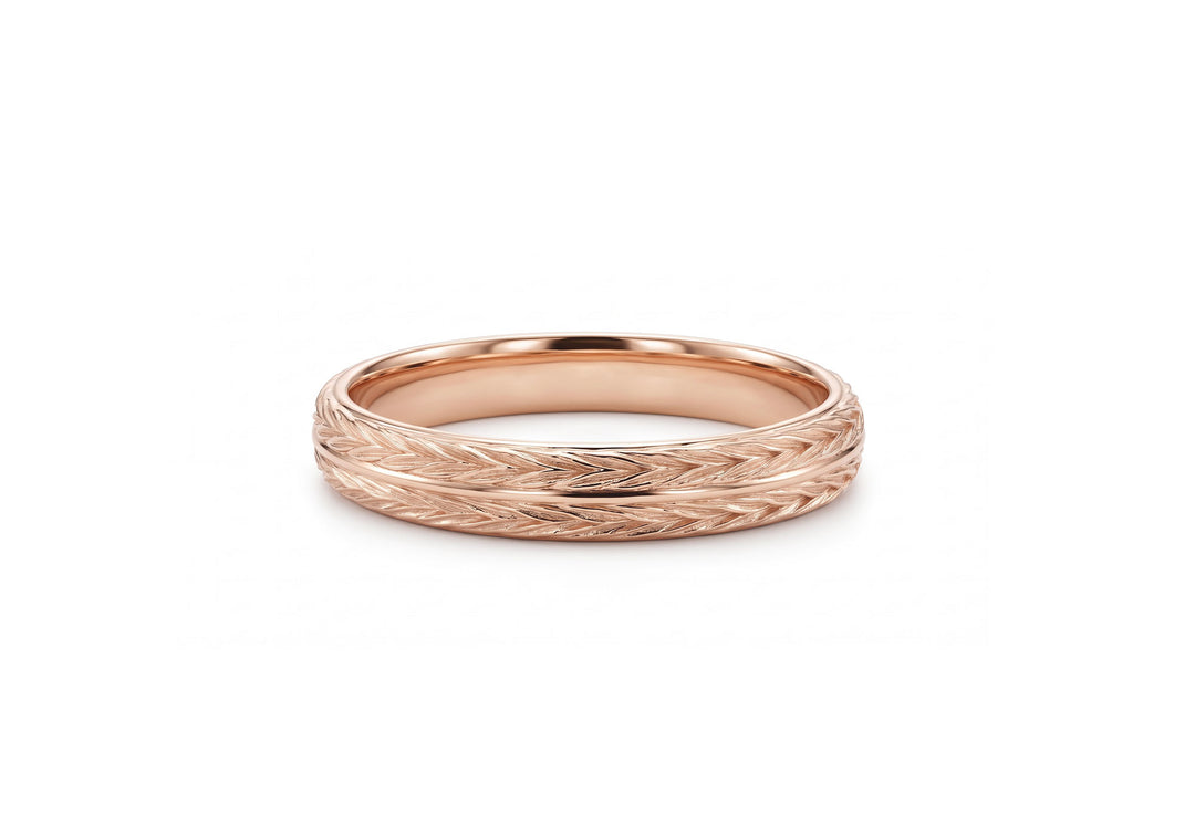 Jonc Une chance en or, en or rose, motif chevrons épis de blé, largeur 3,5 mm – Flamme en Rose