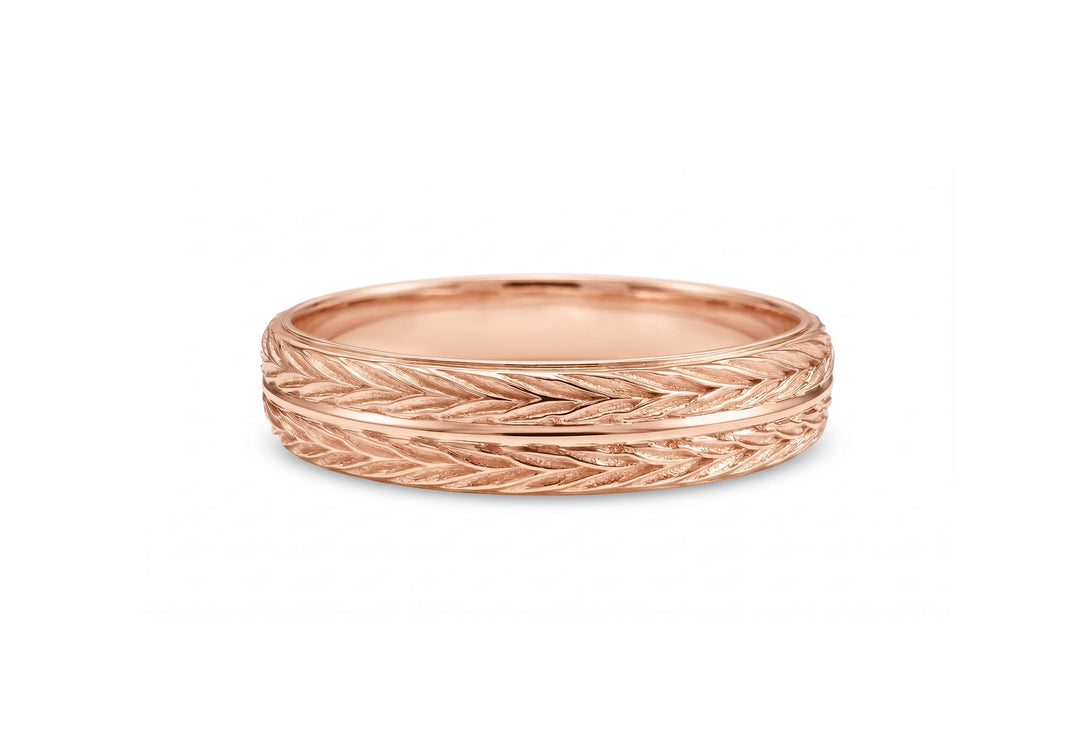 Jonc Une chance en or, en or rose, motif chevrons épis de blé, largeur 4,5 mm – Flamme en Rose