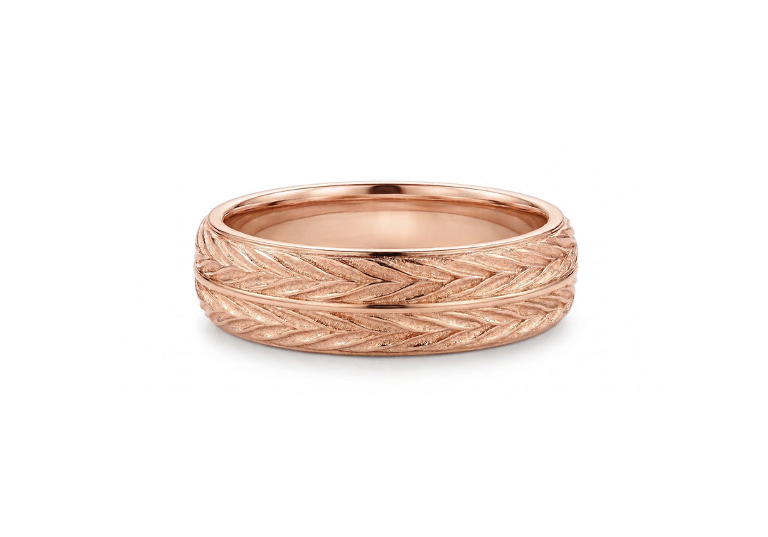 Jonc Une chance en or, en or rose, motif chevrons épis de blé, largeur 5,5 mm – Flamme en Rose