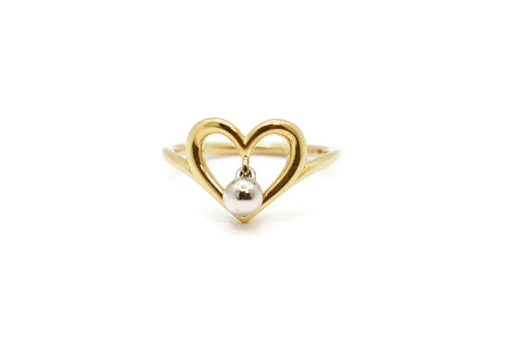 14K Gold Ball Heart Ring