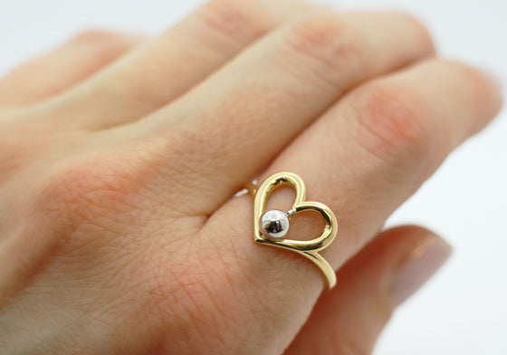 14K Gold Ball Heart Ring
