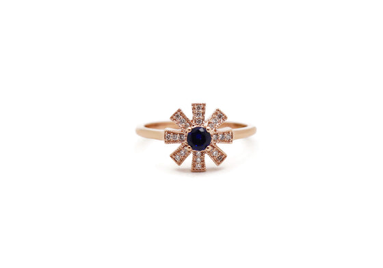 Art Deco style flower ring with sapphire