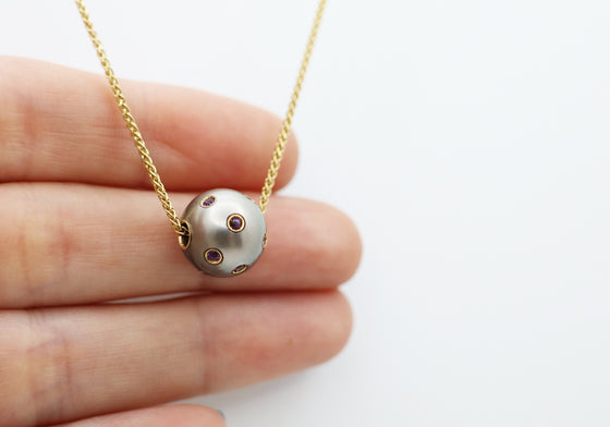 Tahitian pearl and amethysts