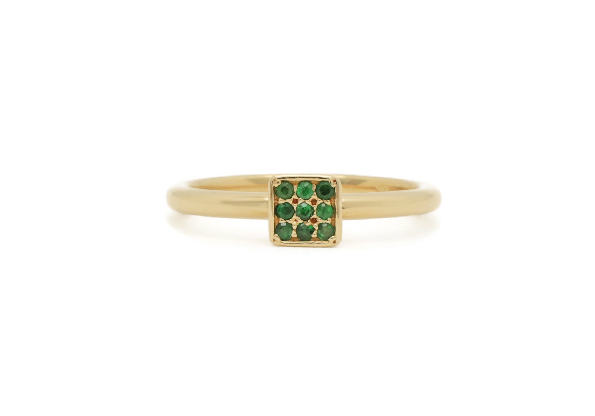Square solitaire with pave of tsavorite garnets