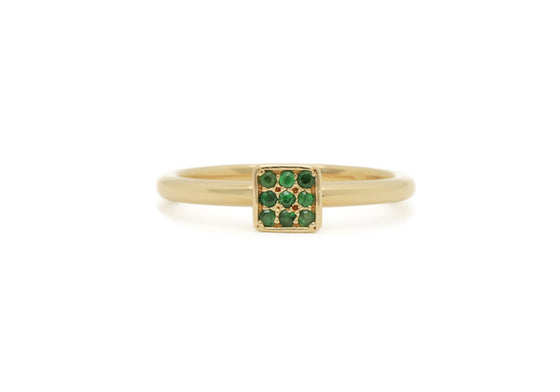 Square solitaire with pave of tsavorite garnets