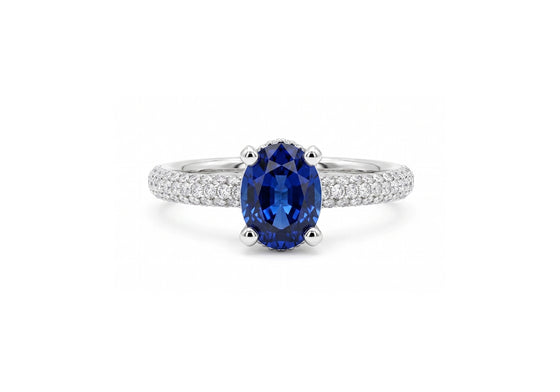 Platinum ring with sapphire and diamonds