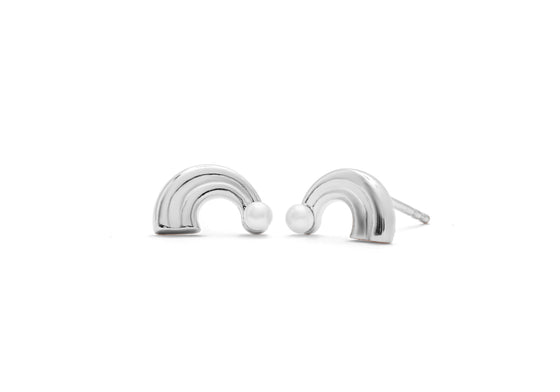 Mini rainbow and pearl earrings