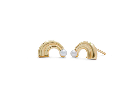 Mini rainbow and pearl earrings