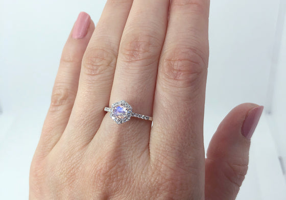 Moonstone and diamond ring