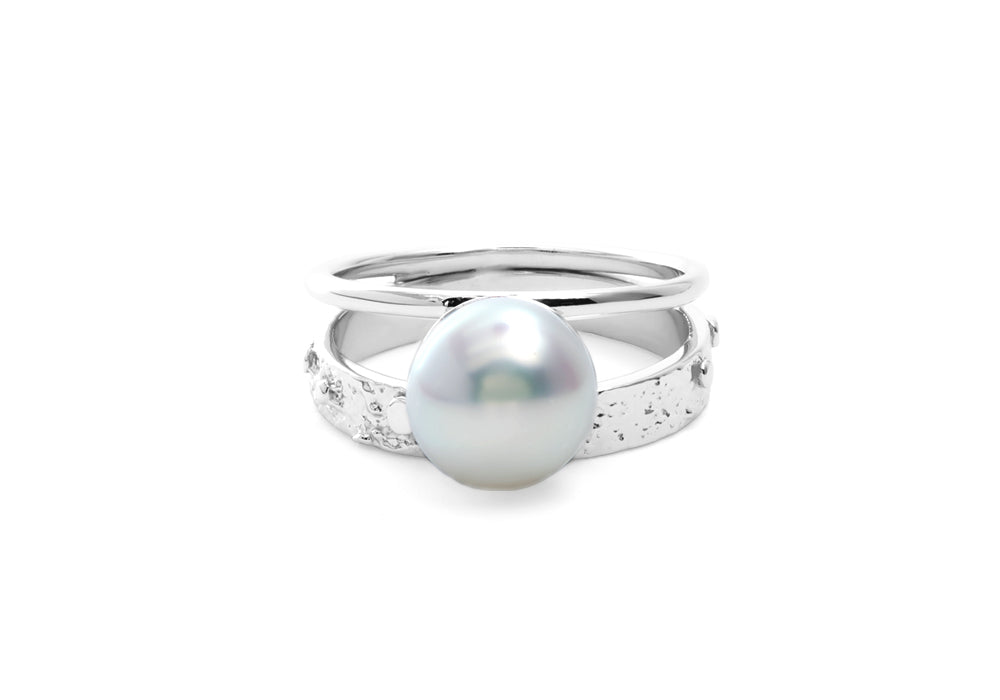bague perle or blanc double signature perle blanche