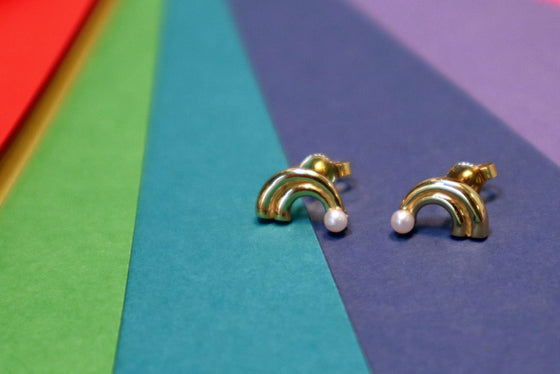 Mini rainbow and pearl earrings
