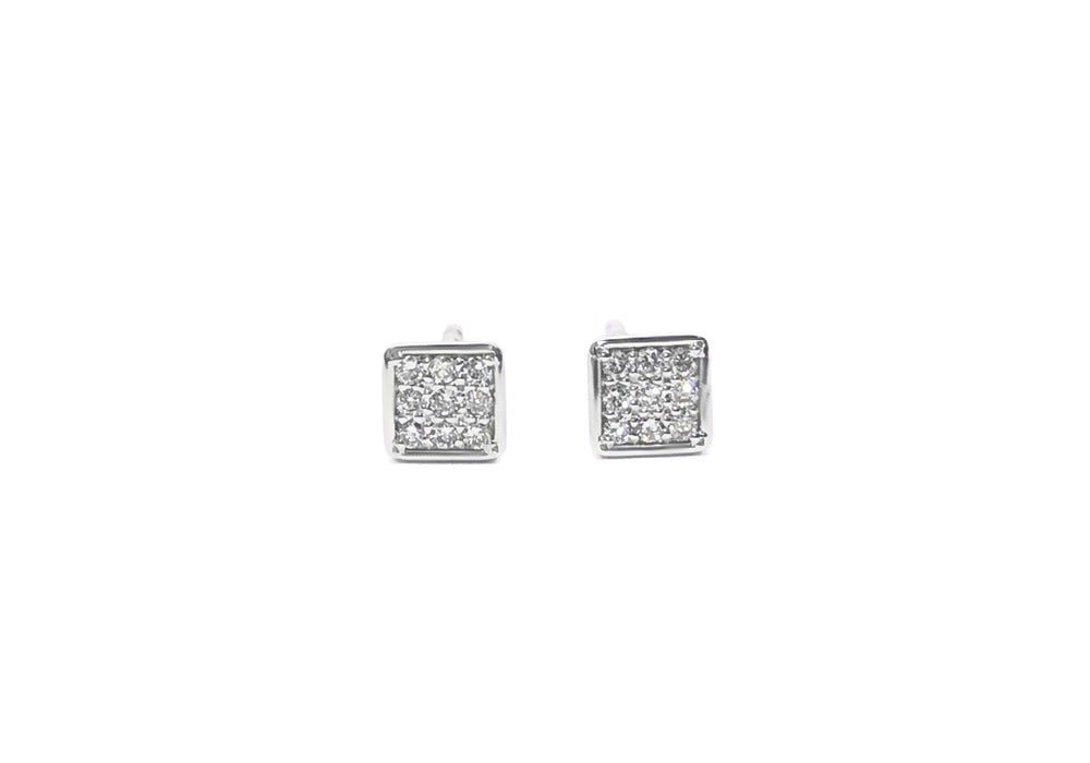 boucles d'oreille moissanite or blanc carré et diamants passe partout